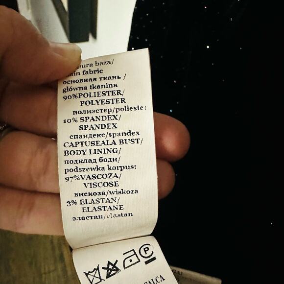 NISSA Black Velvet Crystal Embellished Sparkle Waist Strap Mini Dress Size US 10 - Picture 9 of 16